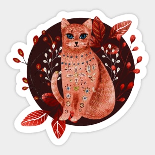 Nordic Folk Art Cat, Woodland Animals Folk Art Sticker